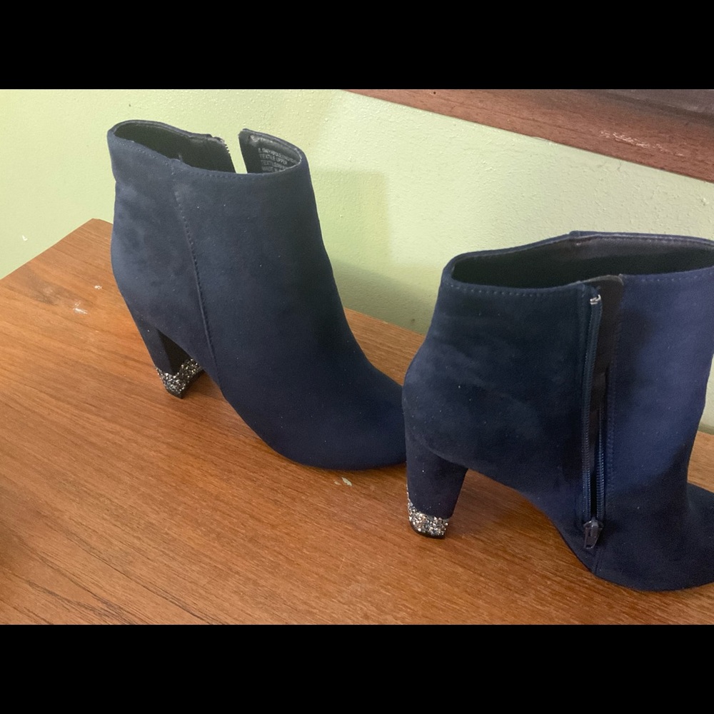 Jeweled stack heel ankle boots